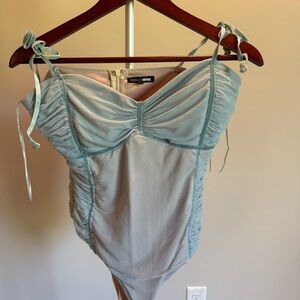 Fashion Nova Blue Bodysuit with Ruched Details